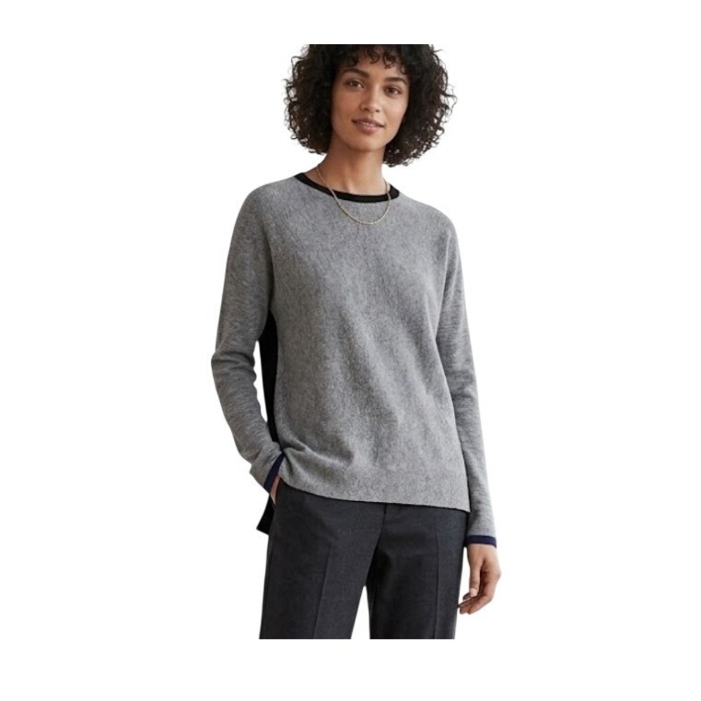 Vince Wool Cashmere Colorblock Crewneck Sweater Gray Black Knit XS
